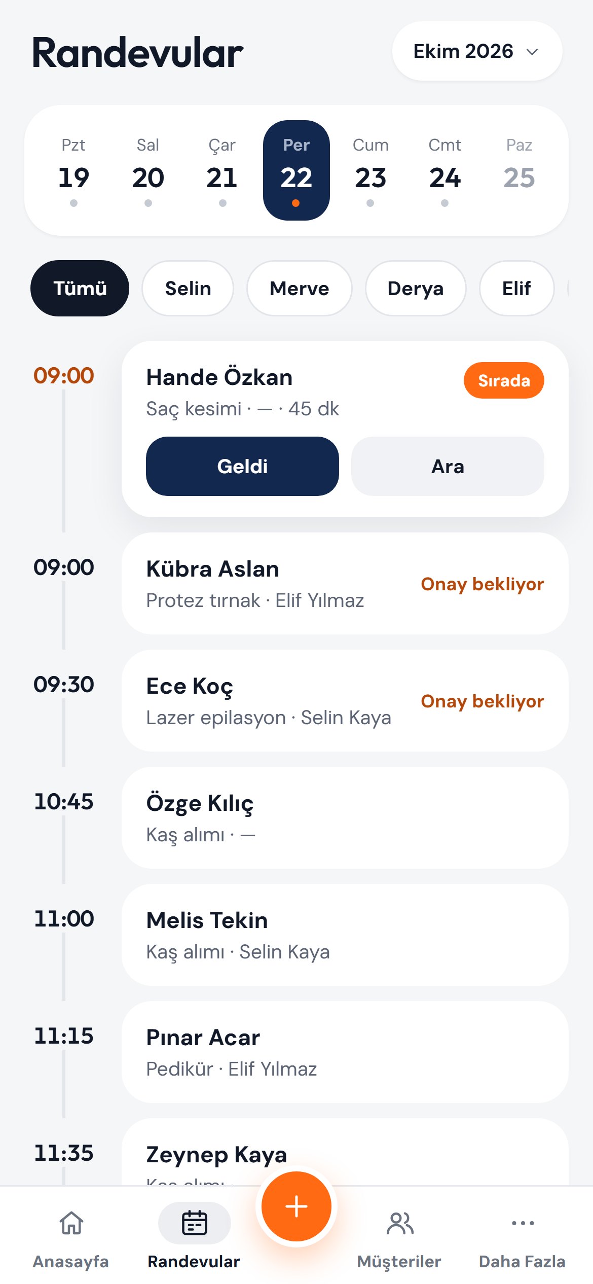 Telefonda günün randevu listesi